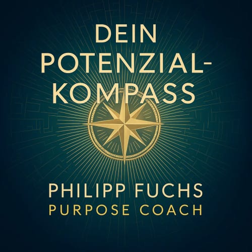 Couverture de l’e-book « Dein Potenzial-Kompass » : motif de boussole aux tons dorés et bleus, symbole d’orientation autour des forces et du purpose.